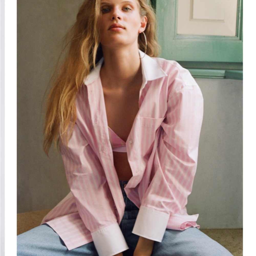 STRIPED POPLIN TOP AND SHIRT
PINK . SIZE XL